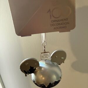 NWT Disney Dripping Platinum Mickey Ear Hat Ornament - Disney100